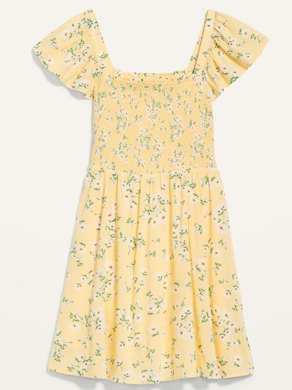 Old Navy Yellow Floral Smocked Casual Dress